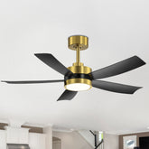 42 Inch Ceiling Fan with Light and Remote, 5-Blade, Reversible DC Motor, 6-Speed, Down Rod Mount, Industrial Gold Ceiling Fans with Led Light Chandelier for Bedroom Kitchen Home